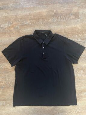 Theory Bron B Air Pique Polo | Black | 100% Pima Cotton | XL